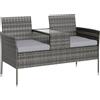 Panchina Da Esterno 2 Posti Con Tavolino Da Caffè, In Acciaio E Rattan Pe, 137x59x82 Cm, Grigio