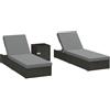 Set 2 Sdraio Da Giardino In Rattan Con Tavolino Laterale E Schienale Regolabile, 184x60x22 Cm, Grigio Scuro