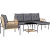 Salotto Da Giardino 4 Pezzi In Rattan Con Divano, Chaise Longue, Poltrona E Tavolino Con Cuscini, Grigio