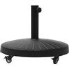 Base Per Ombrellone Da Giardino Rotonda A 4 Ruote Con Freni, Base Ombrellone In Metallo E Resina, Per Pali Di Ombrelloni Da Ø38/48 Mm, Ø52x41 Cm, Nero