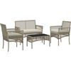 Set Da Giardino In Rattan Da 4 Pezzi Con 2 Poltroncine, Divano E Tavolino Da Caffè, Kaki E Nero