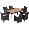 Set Tavolo E Sedie Da Giardino 7 Pezzi In Pe Rattan E Legno Con Cuscini Morbidi, Nero