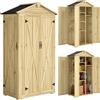 Armadio Da Giardino A 3 Ante Con 4 Ripiani E Ganci, In Legno Di Abete, 93x53x168 Cm, Color Legno
