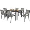 Set Da Giardino 7 Pezzi In Acciaio Con Tavolo Rettangolare E 6 Sedie Impilabili Traspiranti, Grigio E Nero