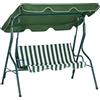 Dondolo 3 Posti Con Tettuccio Regolabile E Cuscini, In Acciaio E Poliestere, 170x110x153 Cm, Verde E Bianco
