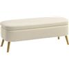 Panca Contenitore Da 65l In Tessuto Teddy E Gambe In Legno, 120x42x45 Cm, Beige