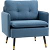 Poltrona Moderna Da Soggiorno E Camera Da Letto Con Seduta Imbottita E Tessuto Effetto Lino, 72x70x80 Cm, Blu