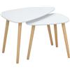 Set 2 Tavolini Da Salotto Impilabili Stile Nordico Con Gambe In Legno, Bianco