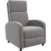 Poltrona Reclinabile 160° In Tessuto Effetto Lino Con Braccioli Quadrati, 64x86x102 Cm, Grigia