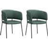 Set 2 Sedie Per Cucina Imbottite, In Tessuto Effetto Velluto E Acciaio, 57x53x73 Cm, Verde