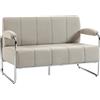 Divano 2 Posti Moderno Rivestito In Ciniglia Beige, In Acciaio, Spugna E Pannello Multistrato, 120x73x76 cm