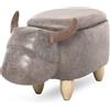 Pouf Contenitore A Forma Di Bufalo, Pouf Moderno Da Salotto, Sgabello Poggiapiedi, Struttura In Legno, Seduta Imbottita, 62x35x36cm, Marrone