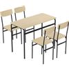 Set Da Pranzo 5 Pezzi Con Tavolo Rettangolare E 4 Sedie Da Pranzo, In Legno E Metallo, Nero E Color Legno
