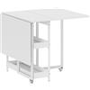 Tavolo Pieghevole A 2 Ribalte Per 4 Persone Con 2 Ripiani Aperti, Legno E Metallo, 133.4x80x75 Cm, Bianco