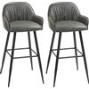 Set 2 Sgabelli Da Bar Moderni Con Poggiapiedi E Schienale, Finta Pelle Pu E Acciaio, Grigio
