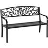 Panchina Da Giardino In Metallo Con Schienale Decorato, 127x60x87cm - Nero