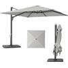 Ombrellone A Sbalzo Con Manovella E Base A Croce, In Poliestere, Alluminio E Metallo, 365x297x256 Cm, Grigio Chiaro