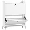 Mobile Scarpiera Slim Con 2 Cassetti A Ribalta E Ripiani Regolabili, In Legno E Metallo, 80x24x101 Cm, Bianco