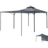 Gazebo Da Giardino Con Tetto Estensibile E Fori Di Drenaggio, In Metallo E Poliestere, 3.2x3.2 M, Grigio Scuro