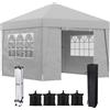Gazebo 3x3 M Pieghevole Ad Altezza Regolabile Con Finestrelle, In Acciaio E Tessuto Oxford Grigio Chiaro