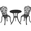Set Da Giardino 3pz Con 2 Sedie Da Esterno E Tavolino In Vetro Con Foro Per Ombrellone, In Alluminio, Nero