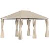 Gazebo Da Giardino 4x3m Con 6 Tende Rimovibili, Struttura In Metallo E Telo In Poliestere Beige