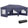 Gazebo 6x3 M Pieghevole Da Giardino, In Acciaio E Poliestere Con 6 Pannelli Laterali, Blu