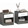Set 2 Comodini Moderni Con Ripiano Aperto E Cassetto, In Legno, 39x28x41 Cm, Bianco E Grigio Scuro