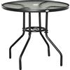 Tavolo Da Giardino Rotondo Con Foro Per Ombrellone E Piano In Vetro, In Metallo, Ø80x72 Cm, Nero