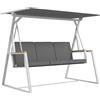 Dondolo Da Giardino 3 Posti Con Tettuccio Inclinabile, In Acciaio, 205x130x175 Cm, Grigio Scuro