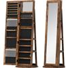 Specchio Portagioie Da Terra Girevole A 360° Con Ripiani E Chiusura A Chiave, 55x55x161 Cm, Marrone Rustico
