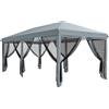 Gazebo Da Giardino Pieghevole 6x3 M Con 6 Zanzariere E Pulsante, In Acciaio E Poliestere, Grigio