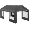 Gazebo Per Auto E Feste Con Altezza Regolabile, 4 Porte E 4 Finestre, 6x3m Grigio Scuro