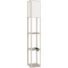 Lampada Da Terra Con Ripiani, Luce Regolabile, Interruttore A Pedale E Porte Usb, Bianco E Rovere
