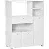 Mobile Cucina Per Microonde Con Armadietti, Mensole E Cassetto, Credenza Moderna In Legno 90x40x120cm Bianco