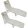 Set 2 Lettini Prendisole Pieghevoli Con Schienale Reclinabile A 4 Livelli, Metallo E Tessuto A Rete, Beige
