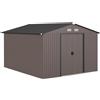 Casetta Da Giardino Con 2 Porte Scorrevoli E 4 Prese D'aria In Acciaio, 322x277x192 Cm, Marrone