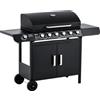 Barbecue A Gas Con Coperchio, 7 Bruciatori Da 20kw, Fornello Laterale E 2 Ruote, 135x50x100cm Nero