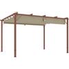 Gazebo Pergola Con Tetto Retrattile, Picchetti E Viti, In Poliestere E Alluminio, 382x300x232 Cm, Color Legno
