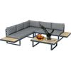Set Da Giardino 4 Pezzi In Alluminio Con 2 Divanetti, Poltrona Angolare E Tavolino Da Caffè, Grigio E Teak