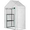 Serra Da Giardino In Pe E Acciaio Per Esterni Con 2 Scaffali E Porta Avvolgibile, 143x73x195 Cm, Bianco