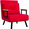 Poltrona Letto 3 In 1 Con Schienale Reclinabile E Cuscino, In Tessuto Effetto Velluto, 63x73x81 Cm, Rosso