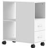 Tavolino Con Ruote Minimal Con 2 Cassetti, Vano Aperto E Ripiano Regolabile, In Legno, 60x30x65 Cm, Bianco