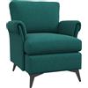 Poltrona D'arredo In Tessuto Effetto Lino Traspirante Con Braccioli Arrotolati, 70x73x83 Cm, Verde