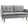 Divano 2 Posti In Tessuto Con Cuscini Imbottiti E Gambe In Acciaio 139x68x80cm, Grigio