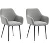 Set 2 Sedie Da Pranzo Nordiche Imbottite Con Braccioli Ricurvi In Tessuto Effetto Velluto, 54x57x80 Cm, Grigio Scuro