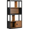 Mobile Libreria 4 Livelli Aperti Con Armadietto, In Truciolato E Mdf, 76.5x30x150 Cm, Marrone E Nero