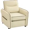 Poltrona Da Salotto Moderna Con Imbottitura Spessa, Tasca Laterale E Rivestimento In Finta Pelle, Beige