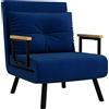 Poltrona Letto 3 In 1 Con Schienale Reclinabile E Cuscino, In Tessuto Effetto Velluto, 63x73x81 Cm, Blu