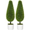 Set 2 Piante Finte Di Cipresso Con Vasi Ø12x16 Cm, Muschio E Cemento, In Pe E Plastica, Verde E Bianco